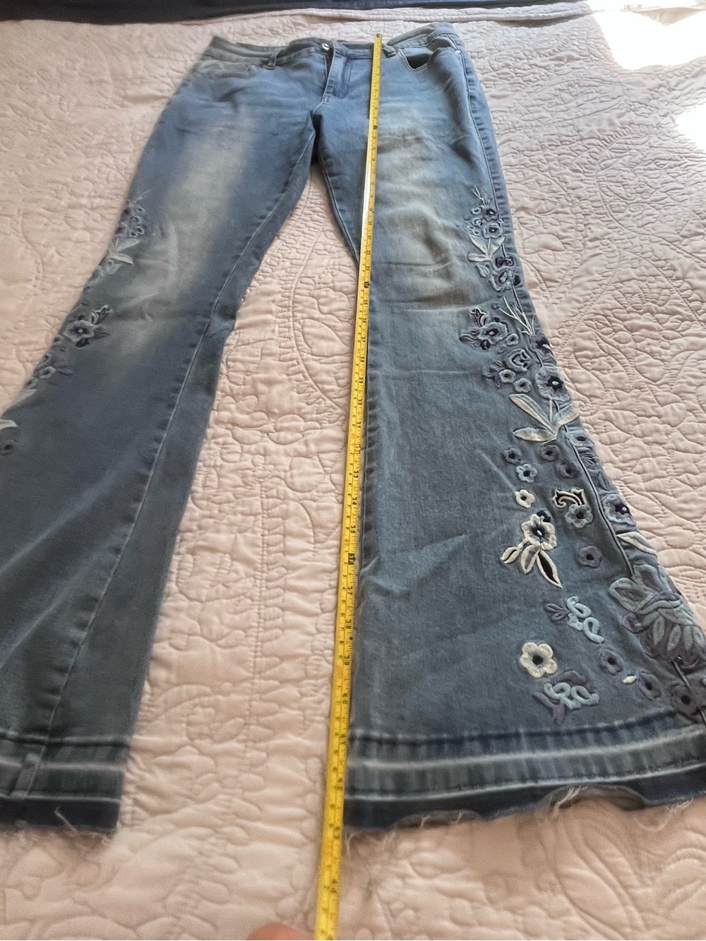 Blue Floral Embroidered Flared Jeans - Picture 5 of 6